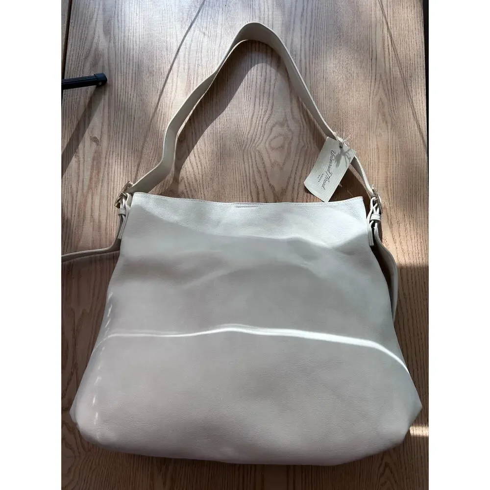 New Womens Universal Thread Faux Leather Look Handbag Purse Cream 15”x16” w/flaw